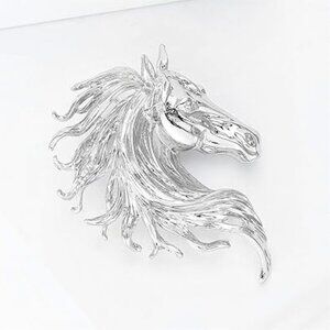Silver Horse with Flowing Mane Brooch Pin Statement Piece